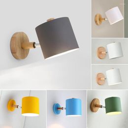 Wall Lamps LED Adjustable Nordic Lamp With Switch EU/UL Plug GU10 Simple Modern Bedroom Bedside Sconce Wooden Kids Room Decor
