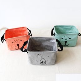 Storage Baskets Home Folding Cartoon Desktop Sundries Books Mtifunctional Large Capacity Cotton Linen Basket Dh1041 Drop Delivery Ga Dh8Ir