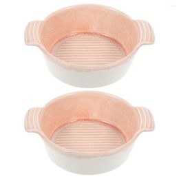 Bowls 2 Pcs Ceramic Baking Dish Amphora Bowl Appetiser Tray Micro-wave Oven 14X11CM Dishes Kitchen Pink Ceramics