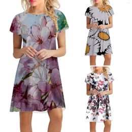Casual Dresses Short Sleeve Summer 3D Print Women's Dress Crewneck Women Long Bling For