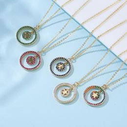 Pendant Necklaces Small Creativ E Design Round Temperament Double Star Necklace Jewellery Micro Inlaid Electroplating Wholesale Gifts