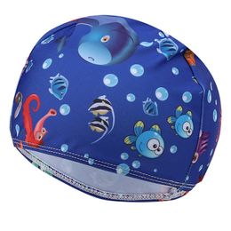 Swimming caps Children's cartoon digital printed fabric hat suitable for boys and girls cute comfortable headless pool high elasticity swimming cap P230531