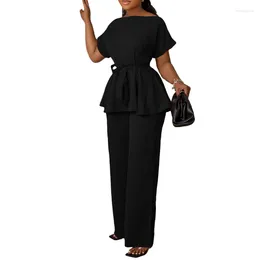 Ethnic Clothing 2 Two Piece Set Women Tracksuit Summer Clothes African Dresses For Casual Party Bandage Blouse Wide Leg Pants Suit Outfits