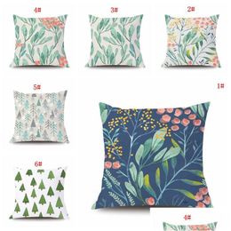 Pillow Case Plant Leaf Print Er 18X18Inch Sofa Peach Skin Home Decorative Pillows Throw Cushion Vt0455 Drop Delivery Garden Textiles Dhplr