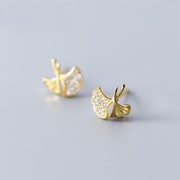 Stud Earrings MloveAcc 925 Sterling Silver Fashion Tiny Ginkgo Biloba Leaf With CZ Gift For School Girls Daughter's