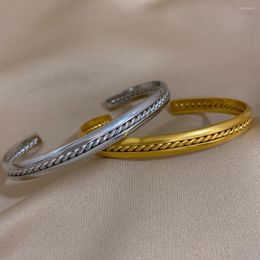 Link Bracelets DODOHAO Fashion Twisted Stainless Steel Open Cuff Bangles For Women Simple Charm Gold Color Jewelry Accessories