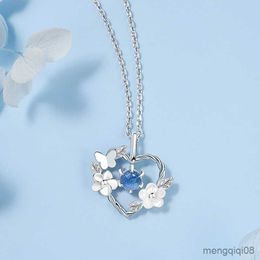 Pendant Necklaces Silver Color New Women Fashion Jewelry Blue Shell Flower Heart Necklace Charm Butterfly Choker