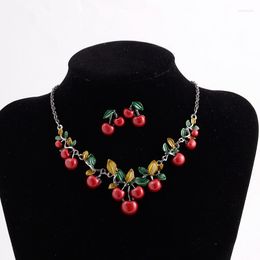 Necklace Earrings Set Women's Red Cherry Necklaces And Lovely Fashion Jewelry Accessories All-match Stylish Modern Pendants