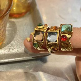 Band Rings AOMU Colourful Vintage Baroque Premium GoldPlated Crystal Rhinestone Rings French Irregular Geometric Metal Gold Rings for Women J230531