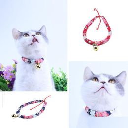 Dog Collars Leashes Japanese Style Cat Bell Antilost Collar 4 Size Adjustable Mti Colors Handmade Soft Fabric Pet Accessories Dh05 Dhjja