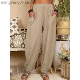 Women's Pants Capris Lucyever Vintage Boho Cotton Linen Pants for Women Summer Pockets Thin Beach Trousers Woman Casual High Waist Loose Harem Pants T230531