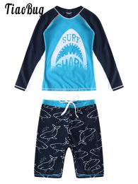 S Kids Boys Swimming Swimwear Rashguard Long SemeVes Swim T Shirt Tops Shorts Sport Set Beach Bathing 2 10 år 230531