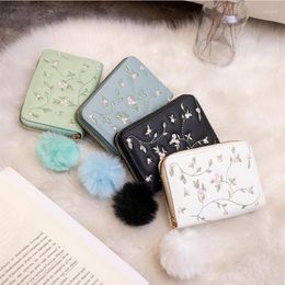 Wallets Flower Embroidered Women Short Wallet Zipper Chinese Style Purse Ladies Small Clutch Card Holder Pu Leather Female Coin