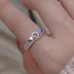 Cluster Rings Korean Heart Opal Irregular Pink Zircon Natural Stone Girl Wedding Engagement Crystal Y2K Aesthetic Jewellery