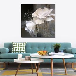 Beautiful Canvas Hand Painted Impressionist Willem Haenraets Painting of Flowers in Black and White Flower for Office Wall Art