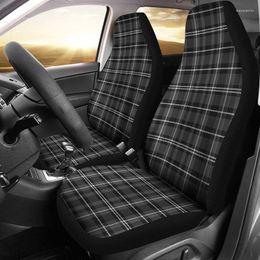 Car Seat Covers Dark Grey And White Plaid Tartan Or SUV Set Universal Fit Front Bucket Seats