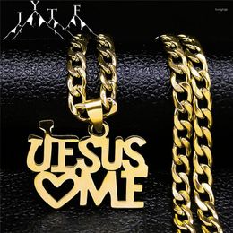 Pendant Necklaces Hip Hop Jesus Love Me Streetwear Cuban Chain Men Stainless Steel Gold Color Letter Necklace Jewelry Corrente Masculina