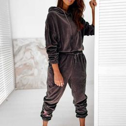 Tracksuits Velvet Material 2022 Women's 2-Piece Casual Hoodie Sweatshirt+Pants Spring Sportswear Running Set P230531