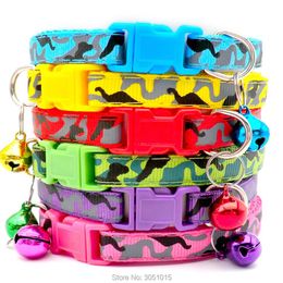 Collars Wholesale 100Pcs Cat Collar with Bell Fashion Camouflage Print Small Dog Puppy Kitten ID Collars Adjustable Cat Supplies