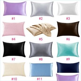 Pillow Case 20X26Inch Silk Satin Pillowcase 12 Colors Cooling Envelope Ice Silks Skinfriendly Pillowslip Bedding Supplies Drop Deliv Dhhgk