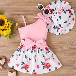 Clothing Sets 1-6 Years Summer Baby Girl Clothes Lounge Set Sleeveless Top Floral Pants with Hat 6 Kids Children Outfit