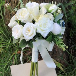 Decorative Flowers Artificial White Wedding Bouquets Hand Made Flower Bridesmaid Bridal Bouquet De Mariage