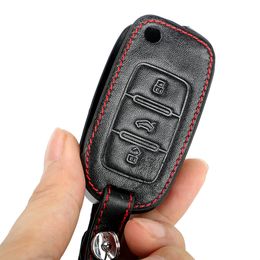 Leather Car Key Case For Volkswagen Jetta MK6 Tiguan Passat Golf POLO CC Bora 3 Buttons Folding Remote Fobs Cover