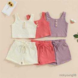 Clothing Sets Girl Clothes 2pcs Summer Kids Sleeveless Knitting Vest TopsandShorts Suits for Children Solid Baby Girls Set