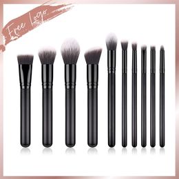 Brushes Hot Luxury 10 Pcs Gift High Quality Vegan Synthetic Black Colour Custom Cosmetic Private Label Makeup Brush Set Dropshipping