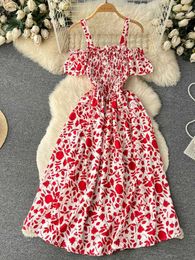 Casual Dresses Women's Fashion Romantic Print Long Summer Dress Shoulder Puff Sleeve Party Tank Top P230530