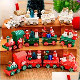 Christmas Decorations Train Painted Wooden Home Decoration Cute Santa Bear Wood Xmas New Year Kid Toy Gift Ornament Dbc Drop Deliver Dhrui