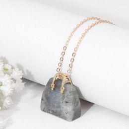 Pendant Necklaces Labradourites Handbag Shape Neckalce Natural Stone Amethysts Charm Necklace Women Men Bohemia Jewellery Gift