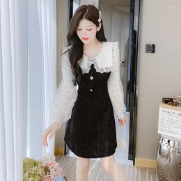 Casual Dresses In The Autumn Of 2023 French Lace Stitching Little Black Temperament Melting Sweet Wind Cloth Dolls Dress