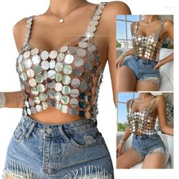 Women's Tanks Summer Mirror Chain Sparkly Bras Hollows Out Sleeveless Backless Tops Shining Skirts Outfits For Womens 10CD