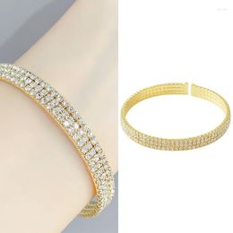 Bangle Luxury Full Of Zircon Cuff Wide Adjustable Hand Bracelet For Women Girl Classic Elegant Vintage Design Engagement Wedding