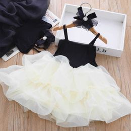 Girl's Dresses Girl Fluffy Dress Summer Little Black Dress 2023 New Children Suspender Princess Dress Baby Birthday Dress Skirt Baby Clothes AA230531