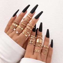 Cluster Rings Simple Pearl Stone Heart Joint Ring Sets For Women Men INS Butterfly Gold Colour Jewellery Anillo 23pcs/sets 22727