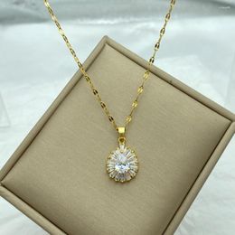 Pendant Necklaces Gold Plated Water Drop Big Zircons Stainless Steel Necklace For Women Jewerly In Elegant Accessories
