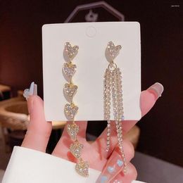 Stud Earrings Podollan Asymmetric Love Heart Drop Long Tassel Crystal Dangle For Women Party Jewellery