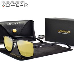 AOWEAR Men's Square Polarized Sunglasses Men Rectangle Car Driver Retro Sun Glasses Night Vision Yellow Glasses for Men / Women L230523