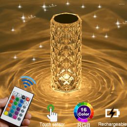 Night Lights LED Crystal Table Lamp 3/16 Colour USB Charging Rose Shadow Atmosphere Light Touch Adjustable For Bedroom Xmas Decor