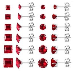 Stud Earrings Stainless Steel For Women Men Hypoallergenic Red Sets Multipack Cubic Zirconia Studs 3-8mm