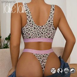 Briefs Panties Women Sexy Leopard Bras Set Seamless One Piece Underwear Wireless Elastic Push Up Bra G-String Thongs Female Soft Lingerie L230518