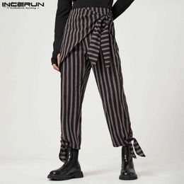 Men's Pants INCERUN Men Striped Pants Joggers Lace Up Streetwear Fashion Irregular Straight Trousers Men 2023 Loose Casual Pantalon S-5XL L230520
