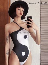 Women's Jumpsuits Rompers Single Spaghetti Strap Bodysuit For Women Fashion White Black Printing Chinese Style One Piece Body Suit Short Bodycon Jumpsuit T230531