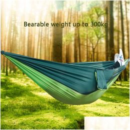 Hammocks Outdoor Foldable Hammock Field Cam Parachute Cloth Swing Hanging Bed Nylon With Ropes Carabiners 9 Colors Dh1339 Drop Deliv Dhtxg