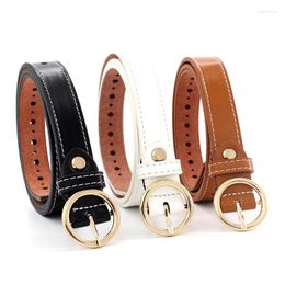 Belts Cute Round Buckle Hollowed Out Belt For Girls Solid Holes Sewing Women Luxury Designer Brand