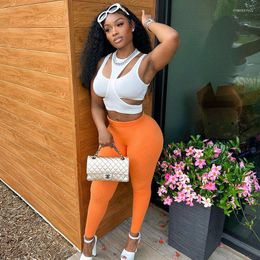 Women's Two Piece Pants Sexy Hollow Out Sets Womens Outfits Club Wear Bandage Crop Top And Suits Sportwear Fitness Workout Yoga Set Chic