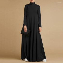 Casual Dresses Simple Solid Cotton Maxi Dress Women Spring Turtleneck Straight Party Long Autumn Sleeve Loose Vintage Clothes