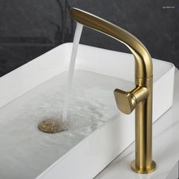 Bathroom Sink Faucets Tuqiu Brushed Gold Basin Faucet Brass Mixer Tap Wash Single Handle & Cold Lavotory